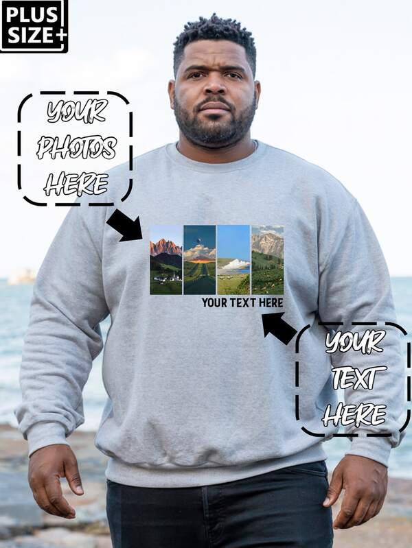 Sudadera personalizada talla grande para hombres (hasta 6XL): Texto/Imagen Sudadera deportiva - Combinación de marco grande personalizado, múltiples fuentes y colores, adecuada para varios festivales/aniversarios/cumpleaños/mascotas/parejas, otoño