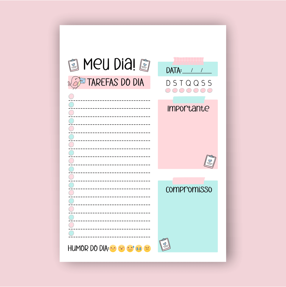 Planner Diário 50 Folhas Blocado Tamanho A5 21x14,8