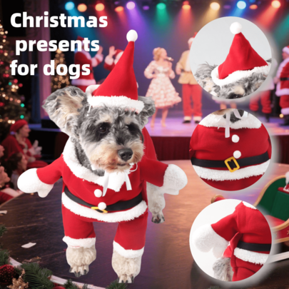 BJAYPET طقم ملابس عيد الميلاد الجديدة للحيوانات الأليفة في الشتاء، بزي سانتا كلوز الكلاسيكي القائم، بدلة تحول كلب عيد الميلاد الجديدة للسنة الجديدة للكلاب الصغيرة/المتوسطة الحجم