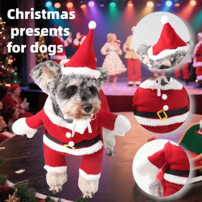 BJAYPET 1 套冬季新款宠物圣诞服装，经典站立圣诞老人服装，新年狗狗圣诞站立变身服装，适合小型/中型犬