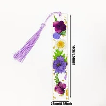 12 件亚克力书签、学习用品、文具礼品书、办公书签、干花书签、花朵书签、带流苏的花朵页面标签、随机选择的节日礼物流苏颜色 - 多色1 - 查看 10