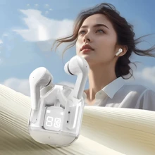 Écouteurs bluetooth sans fil TWS, casque avec réduction de bruit ambiante transparente, affichage numérique LED, son stéréo pour les sports et le travail