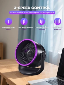 REMAX 三合一旋风风扇；壁挂式/桌面式/挂钩式使用；图书馆静音；3 种速度设置；90° 上下调节和 360° 旋转底座；双静音电机；循环风；可水洗；1200mAh 可充电大电池，可使用 3.5 小时；适用于家庭、办公室和卧室（紫色） - 紫色 - 查看 6
