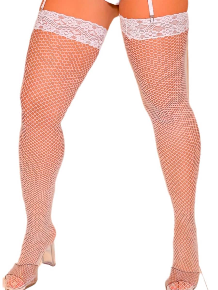 Meia Arrastão Com Renda 7/8 Tamanho Único P Ao G Para Fantasia e lingeries sexys Perrutextil