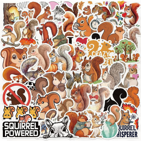 50 PCS Cartoon Squirrel Vinyl Stickers For Various Ages - Waterproof, Ideal For Laptops & DIY Projects
