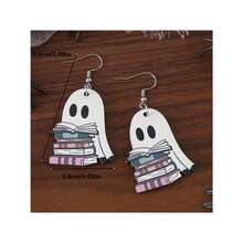 1pc Cute Book Pendant Earrings, Vintage Wooden Gothic Style Double-Sided Women Jewelry, Stainless Steel Earring Studs, Perfect Gift For Book Lovers