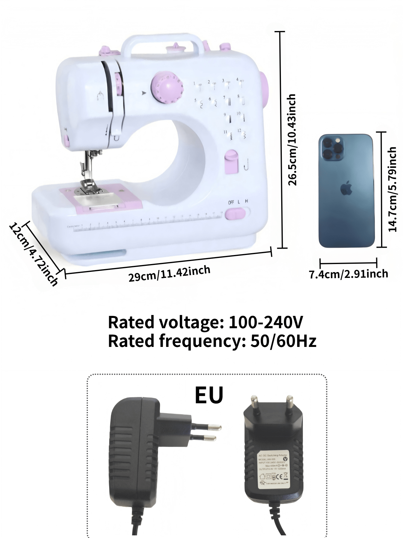 1pc Electric Sewing Machine, Portable Mini Sewing Machine For Home Use, 12 Stitches, Speed Adjustment, Automatic Threader, Foot Pedal With Night Light, Purple, DIY Crafting & Repair Tool, Great Gift For Parents, Christmas Or Halloween - EU C Type Plug(220-240V) - View 11
