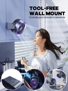 REMAX 三合一旋风风扇；壁挂式/桌面式/挂钩式使用；图书馆静音；3 种速度设置；90° 上下调节和 360° 旋转底座；双静音电机；循环风；可水洗；1200mAh 可充电大电池，可使用 3.5 小时；适用于家庭、办公室和卧室（紫色） - 紫色 - 查看 3