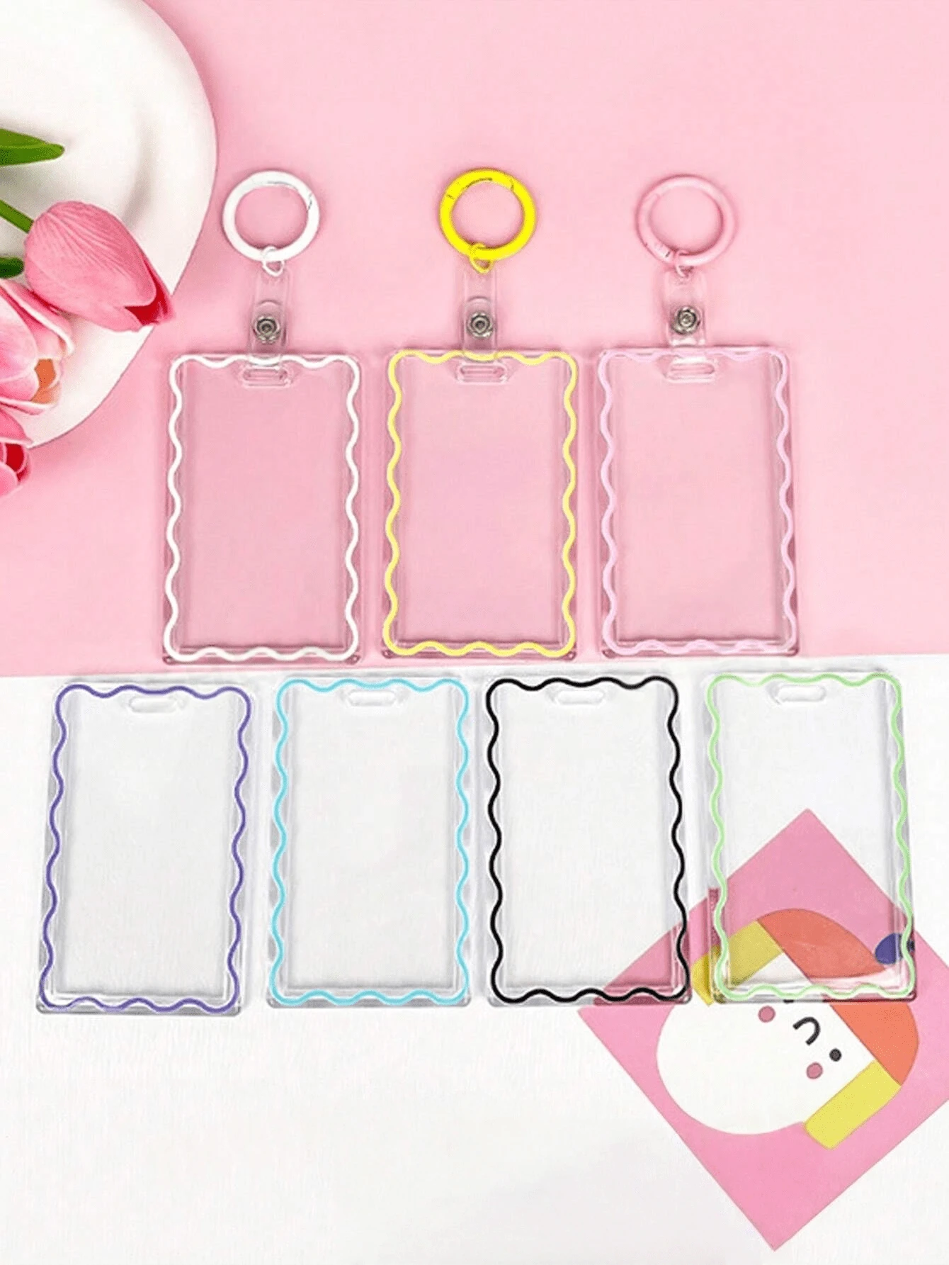 1 件带钥匙扣的卡夹 B 级可爱简约亚克力身份证夹霓虹透明适用于办公室身份证徽章卷轴驾驶执照和通行证 - 彩色 - 查看 1