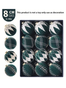 12pcs 8cm Christmas Party Decorative Balls, Rhinestone Flocked Christmas Ornaments, Plastic Hanging Decorative Balls, Suitable For Christmas Tree Decor, Home Decor, Room Decor, Bedroom Decor, New Year Decor, Christmas Decorations, Outdoor Decor, Holiday Party Decor, Christmas Party Supplies, Christmas Themed Festive Hanging Ornaments, Event Party Decor Gifts, Christmas Ornament Gift Set, Happy New Year, Gifts For Friends And Family Winter