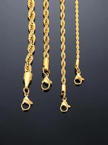 1 件铜材质高街嘻哈风格（2/3/4/5 毫米宽）编织长项链，适合男士，经典时尚个性化颈链 - 金黃色 - 查看 3