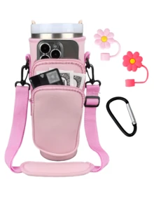 1 40 Ounce Cup Bag, Water Bottle Holder Bag With Adjustable Strap, Insulated Chloroprene Rubber Water Bottle Holder, Equipped With Double Bag Capacity Upgrade, Cross Bag With Adjustable Shoulder Strap, Cup Accessories, Water Bottle Carrying Bag With Phone Pocket, Straw Lid And Mountain Buckle, Suitable For Cups, Cup Pendant - Multicolor - View 12