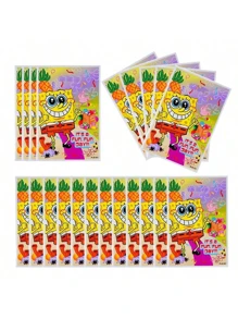 100个海绵宝宝礼品袋 - 卡通人物购物袋、生日派对珠光袋、生日快乐主题糖果袋、塑料纪念品袋