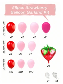 58/114pcs Strawberry Balloon Arch Garland Kit, Red And Pink Balloons With 28inch Strawberry Foil Balloons For Sweet One Berry First Birthday BabyShower Strawberry Party Decorations