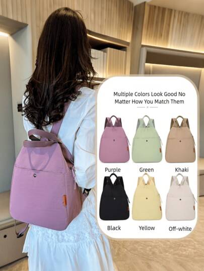 Mochila con cremallera multicolor 2025 nueva. Bolso de mano/bandolera elegante y casual para mujer, mochila minimalista de moda, correas multifuncionales, cierre con cremallera, forro de poliéster, adecuado para todas las estaciones
