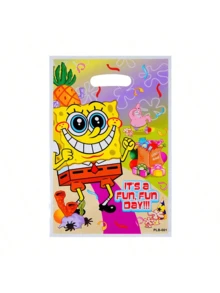 100个海绵宝宝礼品袋 - 卡通人物购物袋、生日派对珠光袋、生日快乐主题糖果袋、塑料纪念品袋