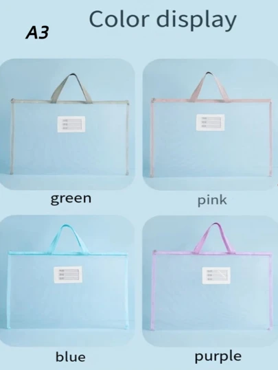 1pc Thick A2/A3/A4 Document Bag With Transparent Mesh, 2 Styles Of Mesh Grid Zipper Bag, Suitable For Student Exam Papers & Art Supplies Storage