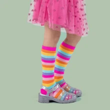 Children's Socks Girls 3/4 Cotton Long Shaft Galochita Colorful Striped Women's Fashion Thick - 1 彩色 - 查看 2