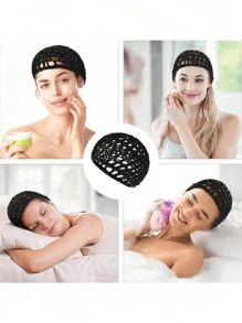 1pc Women's Soft Rayon Knitted Crochet Hair Net, Long & Short Curly Hair Cover (Black) - Black - View 6