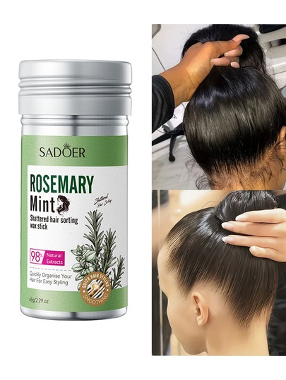 1 PIEZA Barra de cera para el cabello de romero y menta, sin grasa y adecuada para el control del frizz y el peinado de los bordes del cabello rizado. Adecuada para todo tipo de cabello, para dar el toque final a los flequillos, peinar el cabello, anti-rizado, con extractos naturales, extraídos suavemente de plantas naturales, formando una película protectora, no dañará el cabello, fácil de aplicar la barra de cera para el cabello.