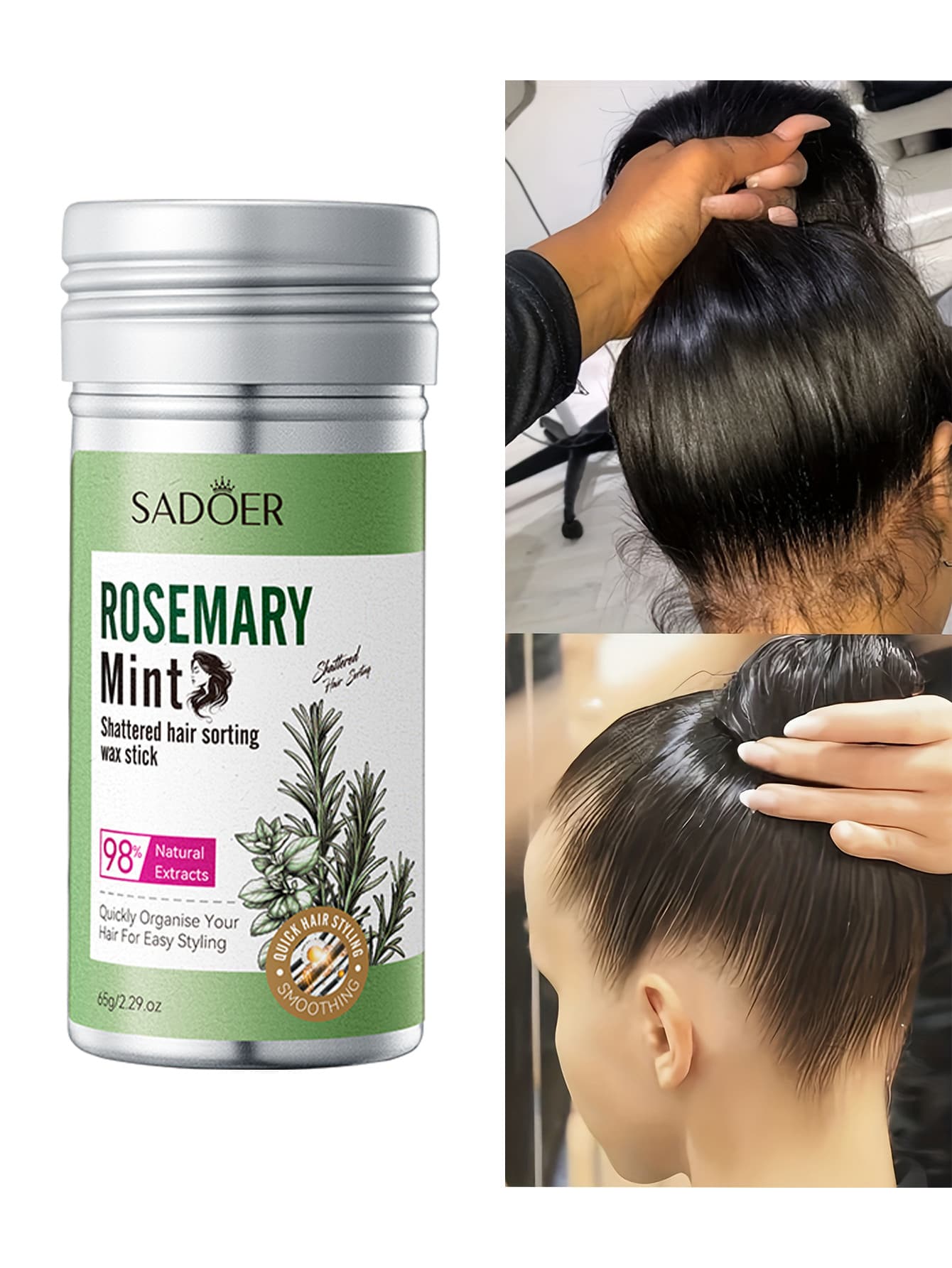 1PC Rosemary Mint Hair Wax Stick,Non-Greasy And Suitable For Frizz Control & Edge Laying Of Curly Hair. Suitable For All Hair Types, For Finishing Fringes, Hair Styling, Anti-Curling, With Natural Extracts,Gently Extracted From Natural Plants,Forming A Protective Film,Will Not Damage Hair,Easily Apply Hair Wax Stick. - 彩色 - 查看 1
