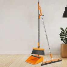 Broom And Dustpan Set, Long Handle Floor Cleaning Broom And Dustpan Set, Rotatable Broom And Dustpan With Comb For Sweeping Dust And Dirt, Suitable For Home, Kitchen, Room, Office, Cleaning Supplies, Cleaning Tools, Back To School