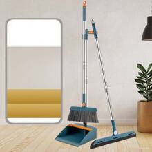 Broom And Dustpan Set, Long Handle Floor Cleaning Broom And Dustpan Set, Rotatable Broom And Dustpan With Comb For Sweeping Dust And Dirt, Suitable For Home, Kitchen, Room, Office, Cleaning Supplies, Cleaning Tools, Back To School