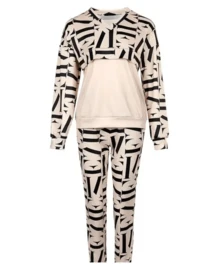 Conjunto de dos piezas para mujer, camisa y pantalones deportivos con estampado de letras casuales de estilo vintage boho para ropa urbana. - Beis - Ver 5