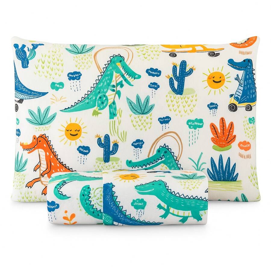 2-Piece Children's Sheet Set With Single Elastic Band With Fun Prints For Men And Women - PARQUE DE COCODRILO - Ver 1