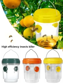 4 PIEZAS Trampas para abejas y avispas - Asesino de insectos colgante para exteriores, diseño transparente, - Atrae y mata abejas carpinteras, abejorros, moscas - Fácil de limpiar para jardín, patio, patio trasero, camping (naranja), Trampas para insectos voladores verde, amarillo