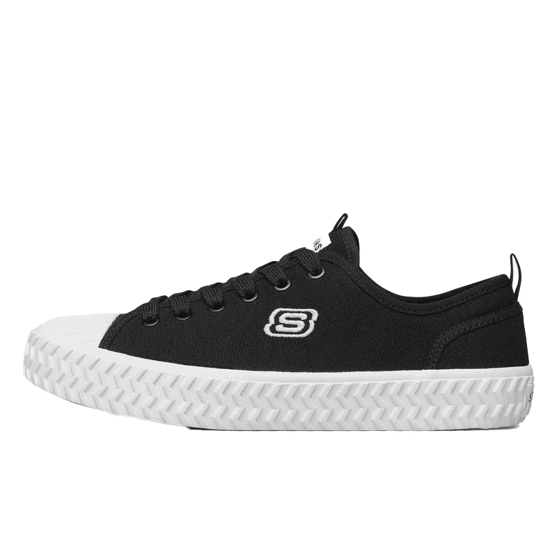 Skechers 女士透气休闲帆布鞋，轻便低帮平底鞋 - 黑色 - 查看 1