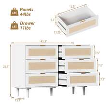 TYBOATLE Modern 6 Drawer Rattan Double Dresser With Gold Handles, Wood Storage Chest Of Drawers Fo Bedroom,Living Room,Hallway - White - View 8