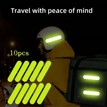 10pcs Motorcycle Helmet & Bicycle Rim Reflective Stickers, 6 Colors Available Multi-Functional Warning Stickers, Outdoor Camping Sports Night Riding Anti-Collision Reflective Strips Decor, Motorcycle Helmet Accessories, Riding Gear, Paired With Reflective Streamers For Safer Travel