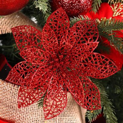 20/10/1 pieza Decoración de corona de Navidad roja - Paquete de 10 piezas (incluye clips) Decoración para exhibición de árbol de Navidad, decoración de Navidad y fiesta con lazo colgante (Rojo)