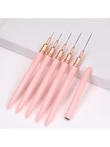 1/5pcs High-Quality Pink Nail Art Brush Set, Metal Tip Painting Pen For Long Nails - Excellent Drawing And Nail Repair Tool Back To School,Back To School,School Supplies - Pink - View 1