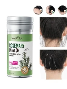 1PC Rosemary Mint Hair Wax Stick,Non-Greasy And Suitable For Frizz Control & Edge Laying Of Curly Hair. Suitable For All Hair Types, For Finishing Fringes, Hair Styling, Anti-Curling, With Natural Extracts,Gently Extracted From Natural Plants,Forming A Protective Film,Will Not Damage Hair,Easily Apply Hair Wax Stick. - 彩色 - 查看 4