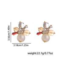 1 对夏季复古彩虹水晶巴洛克珍珠花耳钉，奢华法式优雅耳环 - 彩色 - 查看 4