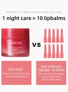 Laneige Mascarilla nocturna para los labios K-Beauty de 20g, que nutre, hidrata, aporta vitamina C, con manteca de murumuru y manteca de karité, antioxidantes, para labios con descamación y resecos. Sencilla, elegante, práctica y multifuncional. Cuidado labial, cosmética coreana, sabor a baya