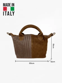 Small Italian-Made Tote Shoulder Bag, Can Be Handheld Or Worn Crossbody, Woven Patchwork Real Leather Tote Bag, Suitable For Shopping, Commuting, And Daily Use, An Excellent Gift Choice. - Brown - View 5