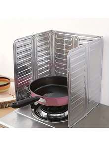 Protector plegable de aluminio contra salpicaduras de aceite, tabla de aislamiento térmico para estufa de gas, deflector de salpicaduras de aceite de cocina, tabla anti-salpicaduras de aceite para estufa doméstica - Plateado - Ver 1