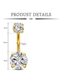 Belly Button Rings 14G 10mm Stainless Steel Silver Set With Stone For Women - Belly Rings - View 2