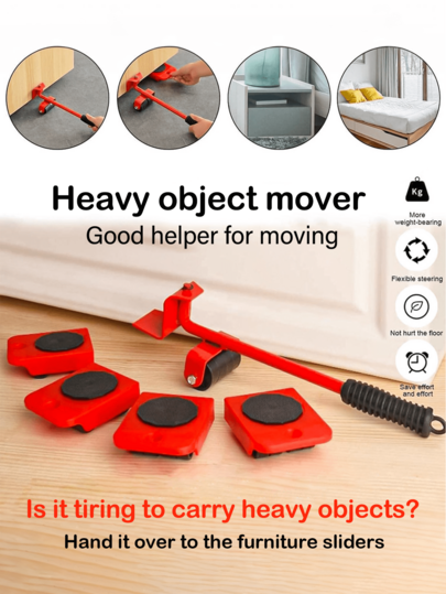 Heavy Duty Furniture Moving Pulley 5-Piece Set – Up To 220 Lbs Moover With Omnidirectional Pulley And Furniture Lifter Tool – Durable, Non-Scratching Design – Smooth Glide System That Protects Floors – Easy To Use For Home And Office Furniture Shifting
