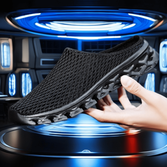 Men's Slip-On Sandals, Summer Hollow Breathable Mesh Fabric, Large Size 45, Closed Toe, Backless Casual Shoes