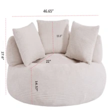 46.65-Inch Round Leisure Recliner, For Indoor Use, No Assembly Required. It Is A Corduroy Sponge Single Sofa, Suitable For Reading And Yoga. A Modern, Fluffy Sleep Sofa Bed In White,Grey (With Soft Corduroy Fabric). - 白色 - 查看 8