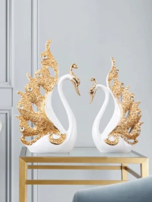 2pcs Couple Swan Home Living Room Wine Cabinet Decoration Ornaments Light Luxury Office Resin Crafts,Suitable For Home Decor, Bedroom Decor, Office And Students, The Best And Christmas Gift,Wintertime