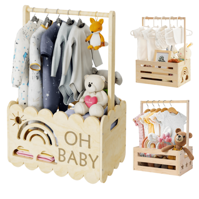 Trälåda för babyshowerpresenter, garderob, robust gör-det-själv-låda för babyshowerpresenter, korg för nyblivna föräldrar, babyshowerdekorationer, låda med handtag, babymaterial, barnrumsdekor, leksaksförvaring