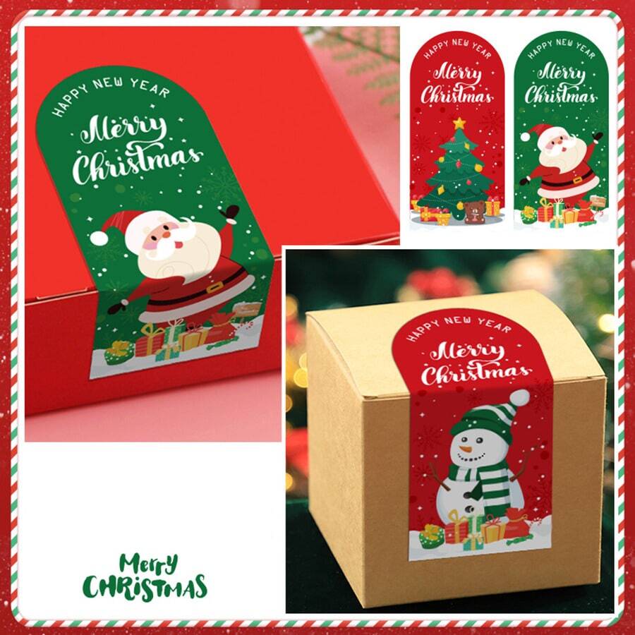 50pcs Christmas Stickers, Small Business Gift Box Packaging Stickers, Decorative Stamps & Labels - Christmas - View 1
