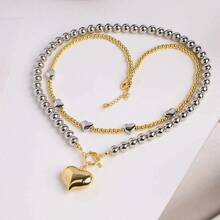 Y2k Stainless Steel Heart Pendant Bead OT Clasp Necklace For Women Men Fashion Geometric Charm Necklace Party Jewelry Gifts - A - 查看 4