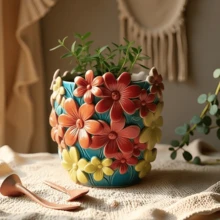 Floral Embossed Mold - Easy Release Silicone Candle Mold, Multipurpose, Suitable For Making Candles, Wax Melts, Succulent Planters, Cosmetic Storage Boxes And Pen Holders, Reusable DIY Craft Tool, Ideal For Home Decor Enthusiasts - Mold 20 - View 3