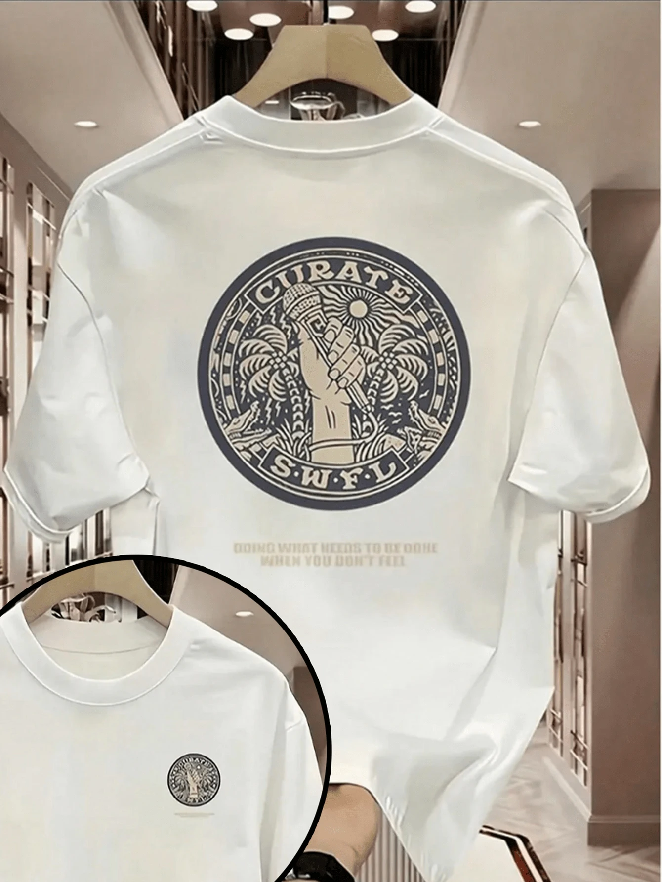 100% Cotton Men's Breathable Short-Sleeved T-Shirt, Rock Music Hand Holding Microphone Letter Slogan Pattern, Fashionable And Casual Men's Clothing For All Seasons, 180 Grams Of Soft And Comfortable Cotton, Versatile And Durable Men's Short-Sleeved - trắng - Xem 1